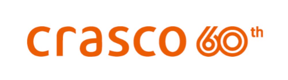 オレンジ色の文字で「crasco 60th」と書かれた60周年記念ロゴ